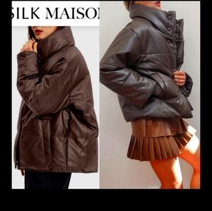 Silk Maison Oversized Chocolate Brown Puffer Jacket